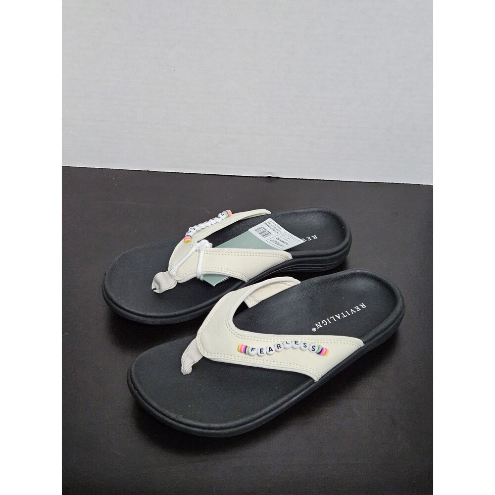 Sz 6B - Revitalign Orthotic Beaded Thong Sandals - Yumi FEARLESS Beige Flip Flop